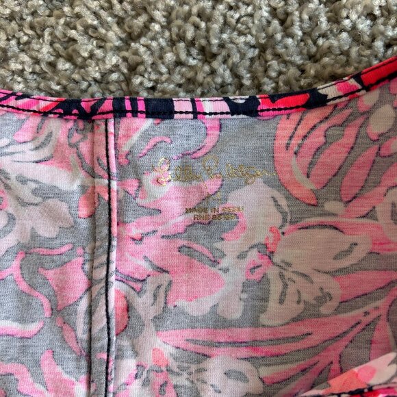 Lilly Pulitzer Womens Sz M Pink & Navy Floral V-Neck Short Sleeve Dress - Picture 6 of 10
